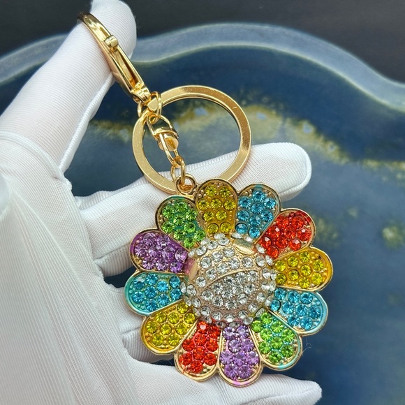 Sunflower Keychain Rhinestone Sunflower Charm Sunflower Bag Charm - Picture 9 of 9